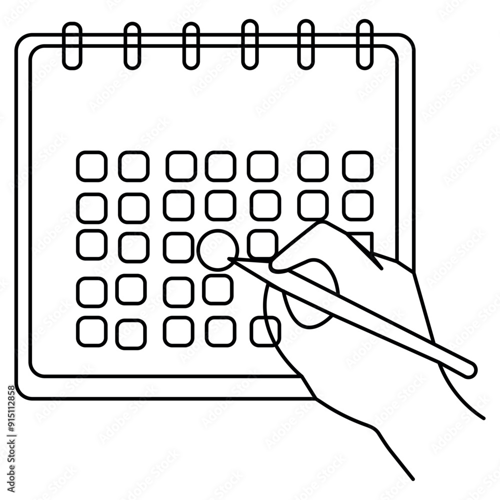 Poster table calendar single line art, continuous one line drawing of isolated outline vector art