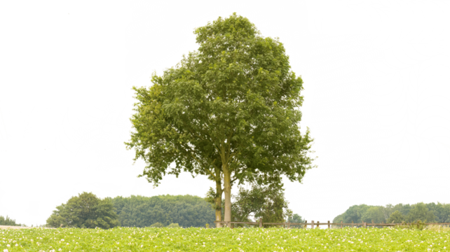 Landschaft mit zentralem Baum, von Hintergrund freigestellt