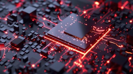 Abstract Circuitry with Glowing Red Lines