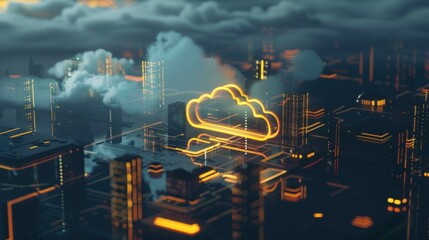 Cloud Computing in a Futuristic Cityscape