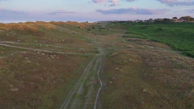 Sand dunes Winterton and Hemsby Norfolk UK drone,aerial Sunset
