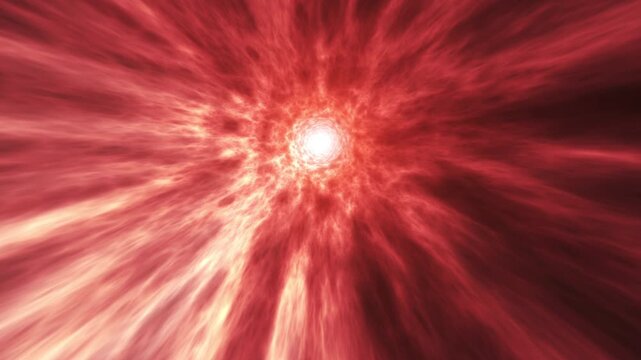 Fantastic animation of an astral tunnel or travel wormhole with neon lights and brights. Concept of space, energy , Abstract red vortex time portal 4k background.