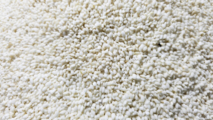 A pile of sticky rice grains, showcasing their texture and uniformity