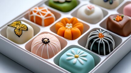 Colorful and decorative confectionery displayed in a stylish box, perfect for celebrations or as a delightful gift.