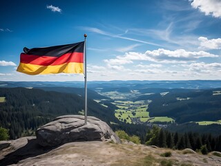 German Flag Waving Proudly on a Mountaintop