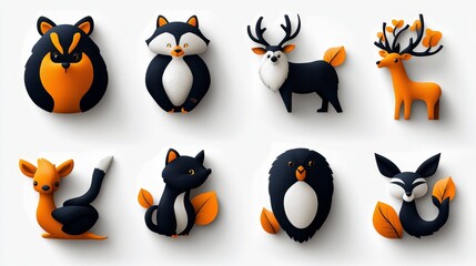 Obraz premium Colorful animal figurines featuring fox, deer, and more, perfect for children's decor or creative projects.