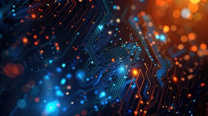 Abstract Circuitry with Glowing Lines and Bokeh