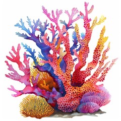 Fototapeta premium Watercolor Corals Isolated, Multicolored Coral Abstract Generative AI Illustration