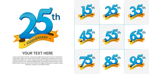 anniversary logotype set vector, blue color and orange ribbon for special day celebration