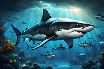 Naklejka premium shark in the sea