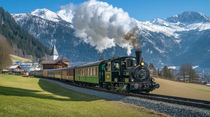 Mayrhofen, Innsbruck, Austria - May 1, 2017: The narrow gauge coal steam tourist train operated by Zillertal Railway runs between Jenbach and Mayrhofen.