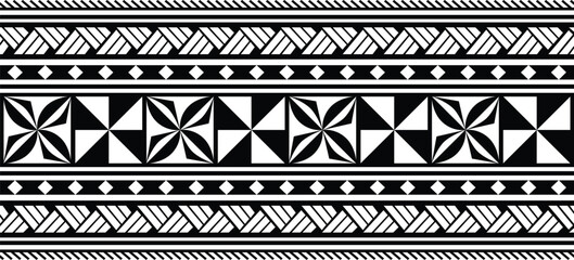 Polynesian pattern tribal tattoo border. Tribal tattoo geometric fore arm samoan band.Tattoo eps forearm samoan sleeve bracelet.Fabric seamless isolated hawaiian pattern on white background.