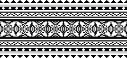 Polynesian tattoo design tribal border. Tribal design ethnic ornament maori band. Samoan Tattoo ribbon sleeve bracelet. Fabric seamless isolated hawaiian armband pattern on white background.