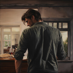 Fototapeta premium man looking out window