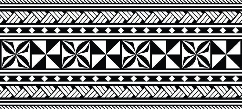 Fototapeta Polynesian pattern tribal tattoo border. Tribal tattoo geometric fore arm samoan band.Tattoo eps forearm samoan sleeve bracelet.Fabric seamless isolated hawaiian pattern on white background.
