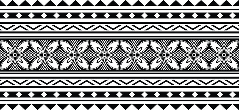 Polynesian tattoo design tribal border. Tribal design ethnic ornament maori band. Samoan Tattoo ribbon sleeve bracelet. Fabric seamless isolated hawaiian armband pattern on white background.