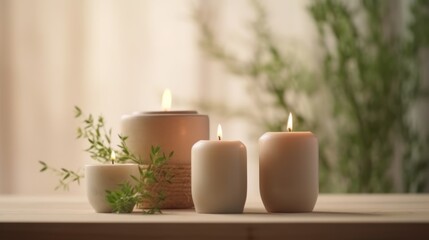 Candles and Greenery on a Wooden Table