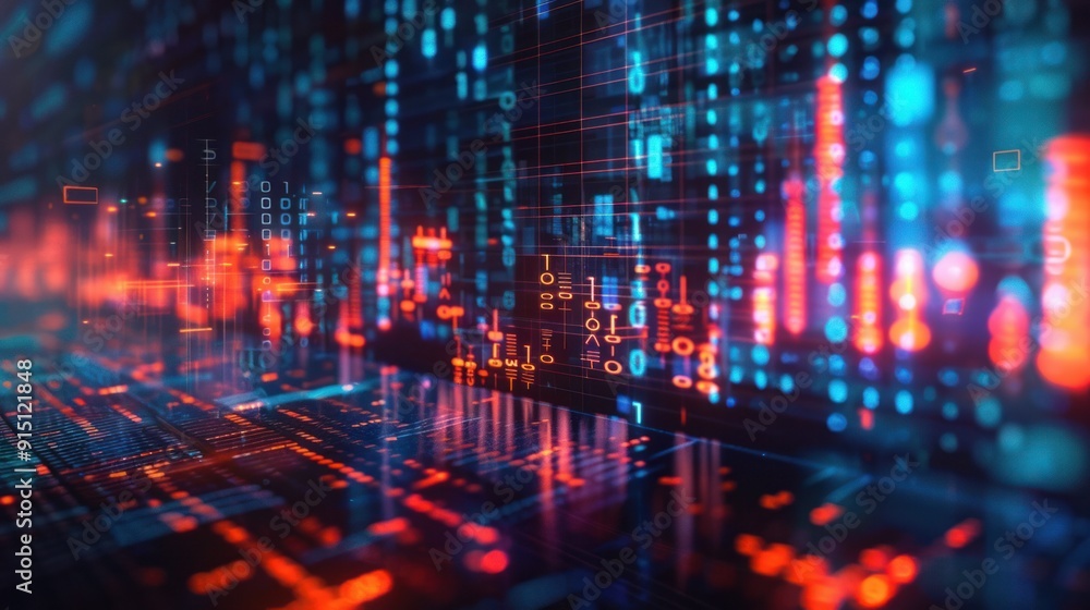 Poster abstract data streams with red and blue light effects