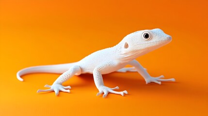 Fototapeta premium Captivating White Anole Lizard on Vibrant Orange Backdrop