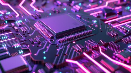 Neon Circuit Board Closeup