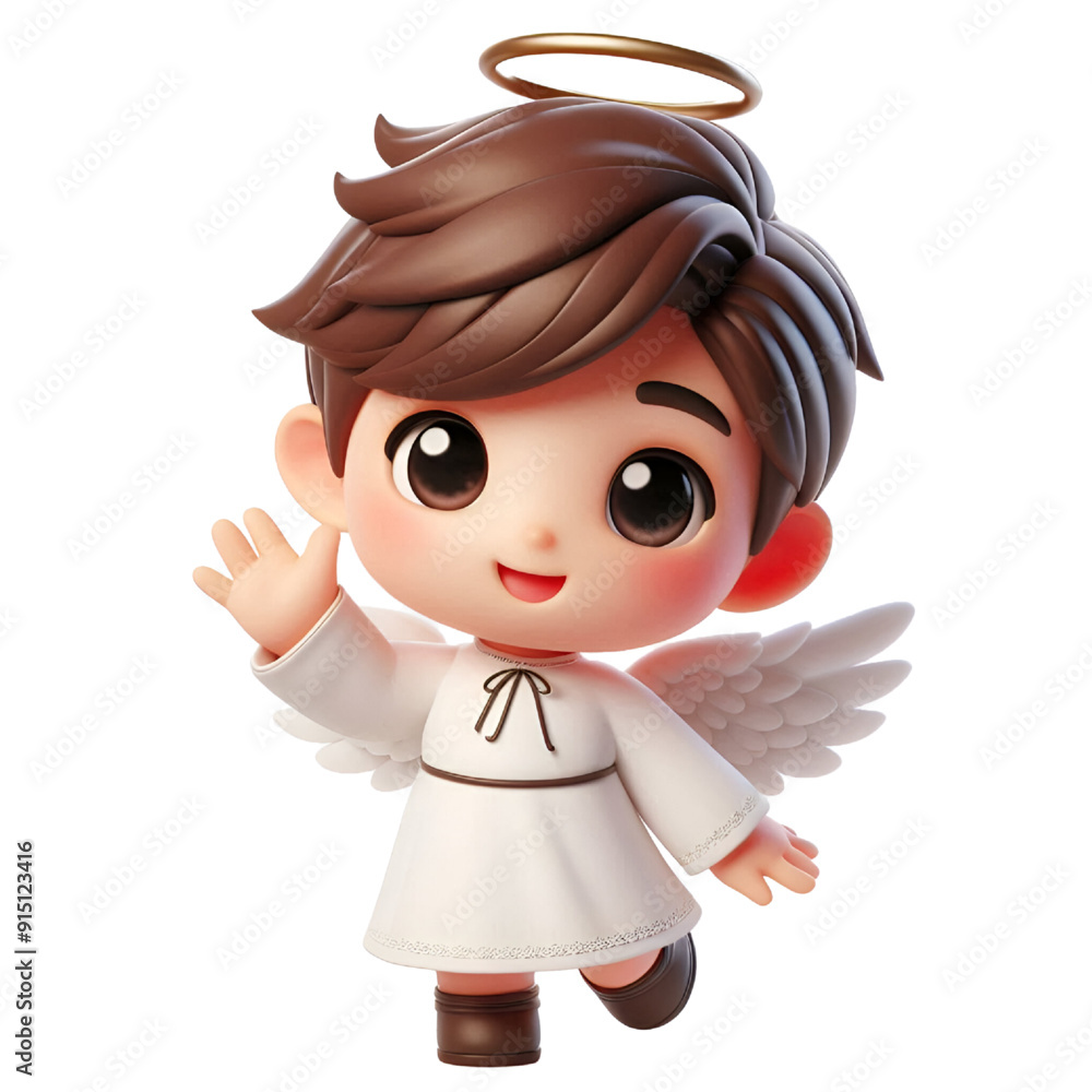 Wall mural 3D Cute angel waves his hand isolated on white background