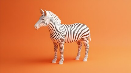 Fototapeta premium Three Dimensional of White Zebra on Orange Background