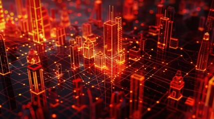 Abstract Cityscape of Glowing Towers