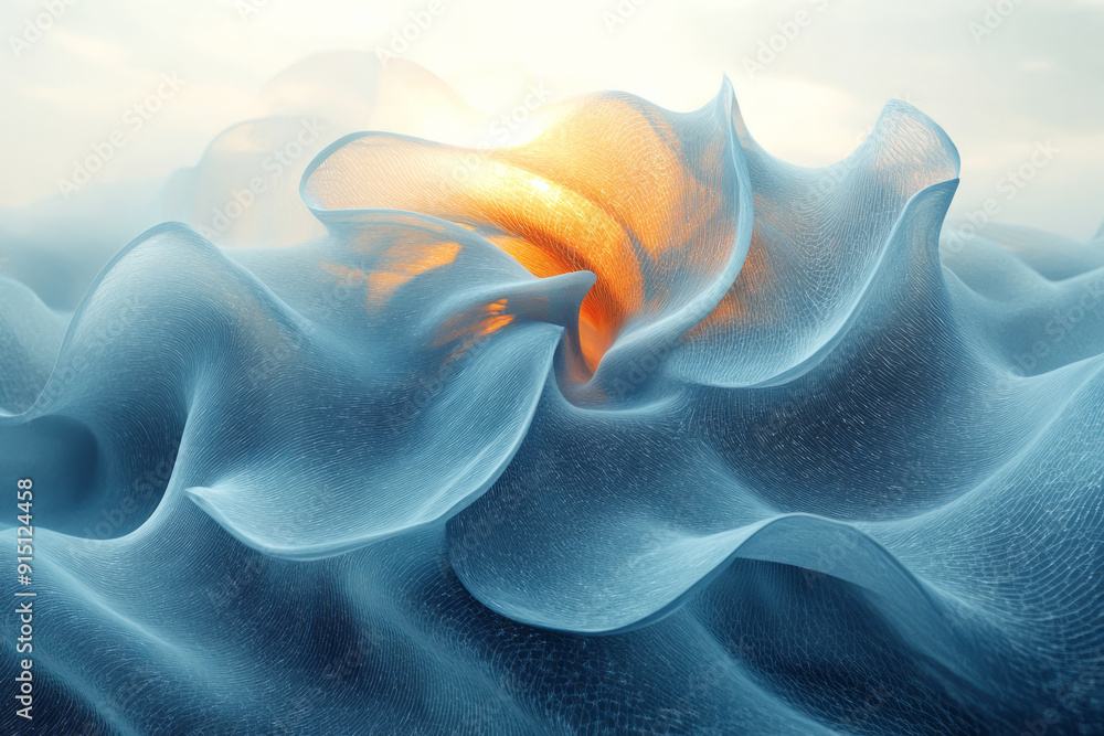 Poster abstract portrayal of a windmill with transparent blades, creating an ethereal effect against a dark