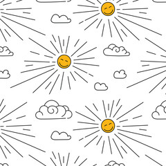 Doodle background, sun and clouds