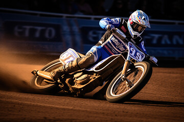 Speedway rider in action on the track