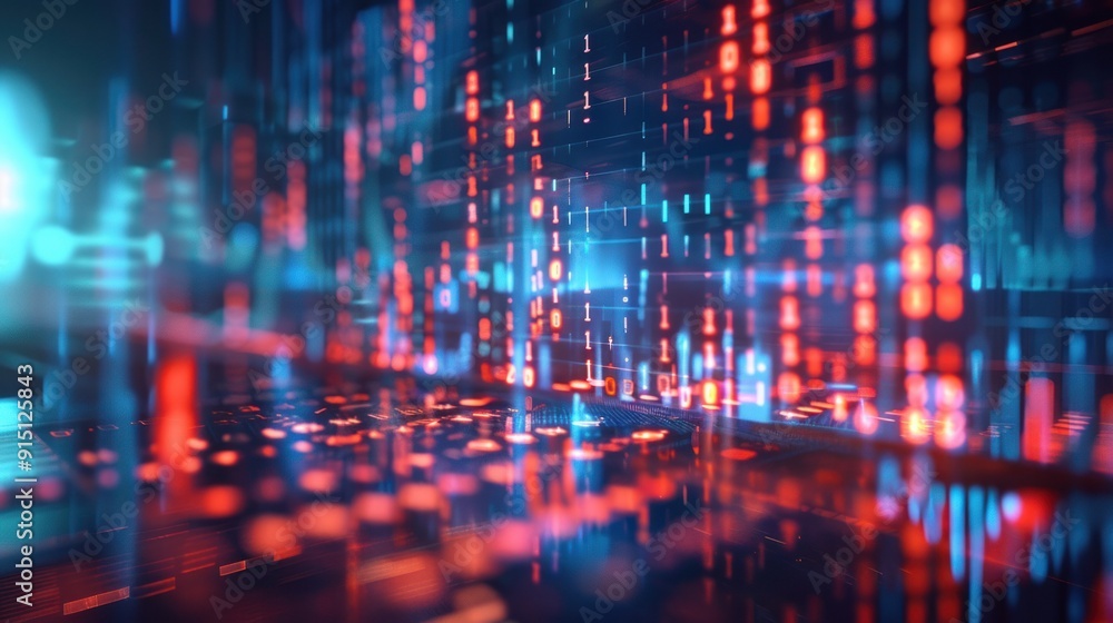 Poster abstract data streams with red and blue light effects
