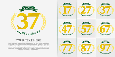 anniversary logotype set vector, yellow color and green ribbon for special day celebration