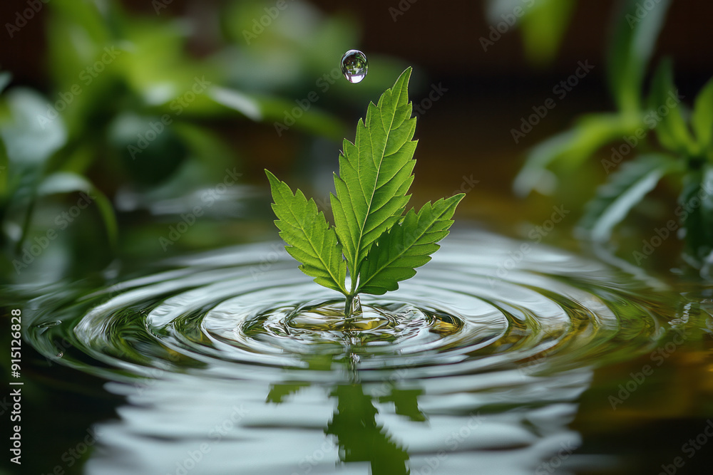 Aufkleber a minimalist scene of a single hemp seed gently dropping into a pool of hemp oil, creating soft ripp