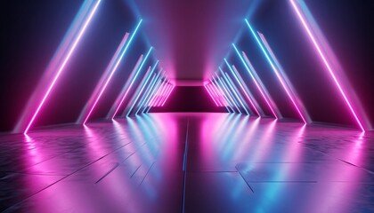 3d render, abstract neon background, floor reflection, pink blue glowing lines, ultraviolet light