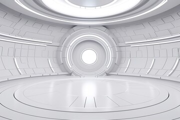 White futuristic circular room with a glowing halo.