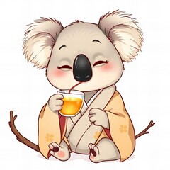 cartoon koala bear with a cup of tea.