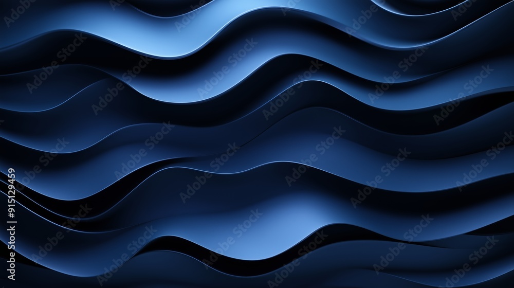 Poster abstract waves of deep blue flowing patterns in a serene artistic design