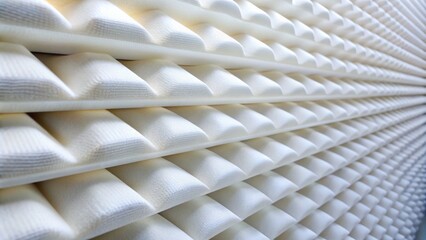 White Acoustic Foam Panels - Close-up Perspective - Soundproof Studio, Soundproofing, Acoustic Treatment, Audio Engineering, Sound Absorption, Studio Design, Recording Studio