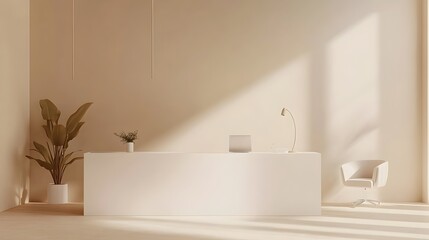 Minimalist White Customer Service Room with Fawn Color Background