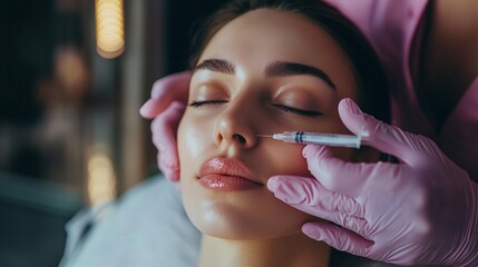 A skilled practitioner performing facial treatment on a young woman during a daytime session at a modern clinic