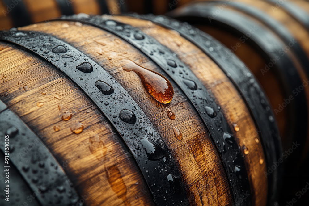 Poster a minimalist representation of a wine barrel with a single droplet of wine dripping from it,