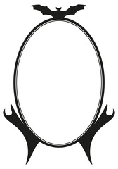 Blank frame surrounded with bats in gothic Halloween style isolated on white background