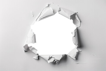 ripped transparent hole in white paper, torn hole