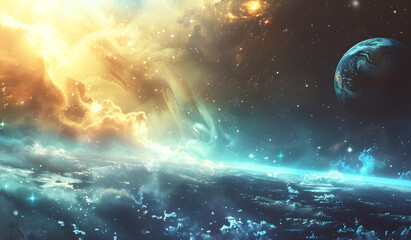Obraz premium Universe planets and galaxy outer space solar system wallpaper design