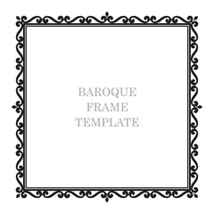 Vector baroque black square border frame. Template. Isolated on white background.