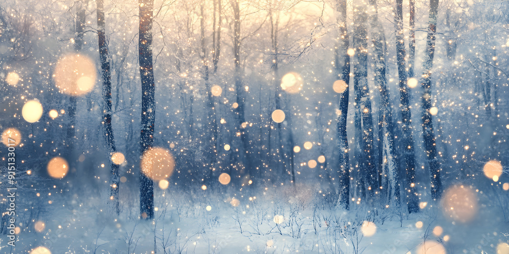Aufkleber a serene winter landscape with gentle snowfall, creating a magical atmosphere filled with soft bokeh