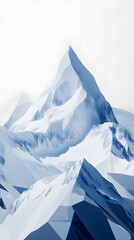 Majestic snow-covered mountains rise dramatically against a soft white background creating a serene and tranquil winter scene