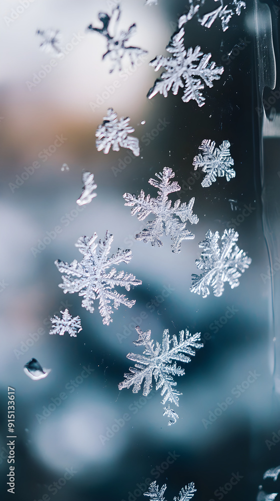 Aufkleber delicate snowflakes cling to a frosty window, creating a beautiful winter scene with intricate patte