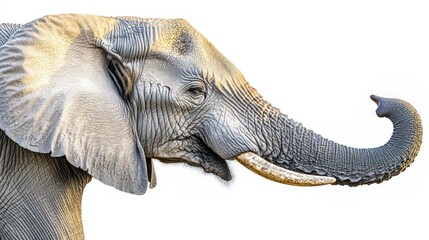 Obraz premium Majestic Elephant Portrait with Raised Trunk in Natural Habitat Wildlife Conservation Photography Nature Image