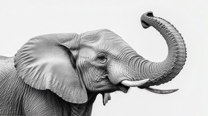 Obraz premium Elephant Portrait: Majestic Creature with Raised Trunk in Stunning Close-Up Shot